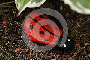 Painted stone ladybug
