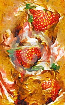 Painted strawberries with whipped cream