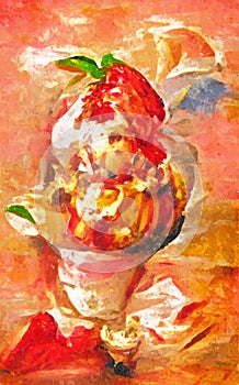 Painted strawberry sundae with whipped cream