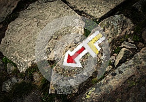 Painted tourist signs on stones