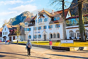 Painted traditional bavarian house near Neuschwanstein and german alps in Bavaria
