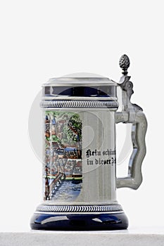 A painted traditional German mug for beer or lager