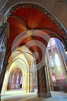 Painted vault with royal sun in cathedral Saint-Etienne de Bourges