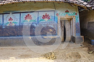 Painted village house at purulia west bengal india photo