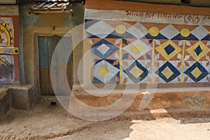 Painted village house at purulia west bengal india photo