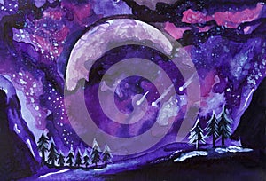 Painted violet universe watercolor