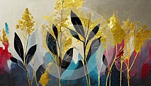 Painted wall art autumn plants background.