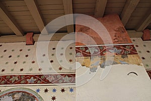 painted wall in the cloister of a protestant church (saint-pierre-le-jeune) in strasbourg in alsace (france)