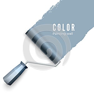 Painted wall and paint roller. Paint roller brush. Color paint texture when painting with a roller. Vector illustration isolated