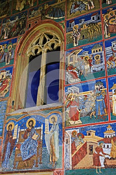 Painted wall at Voronet monastery, Bucovina