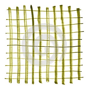 Painted watercolor decorative grid from green strips. Hand drawn elements isolated on white.