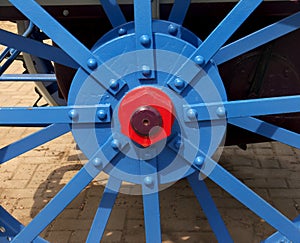 Painted wheel hub of old tractor