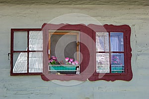 Painted window of traditional wooden house, Liptov, Slovakia