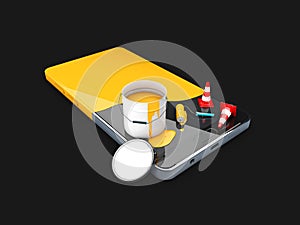 Painted in yellow phone, concept of recovery or renew, 3d Illustration isolated black