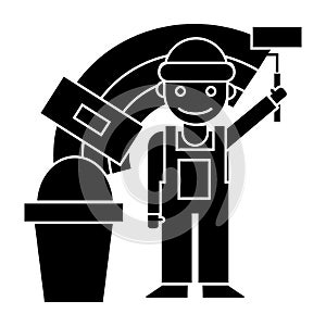 Painter - builder icon, vector illustration, black sign on isolated background