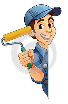 Painter Decorator Paint Roller Cartoon Handy Man