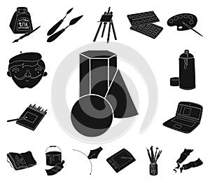 Painter and drawing black icons in set collection for design. Artistic accessories vector symbol stock web illustration.