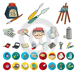 Painter and drawing cartoon,flat icons in set collection for design. Artistic accessories vector symbol stock web