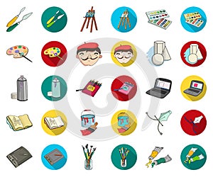 Painter and drawing cartoon,flat icons in set collection for design. Artistic accessories vector symbol stock web