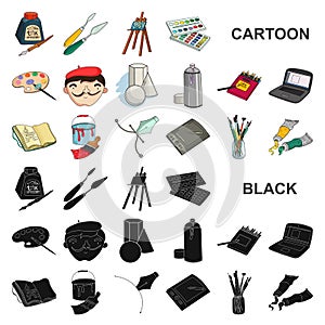 Painter and drawing cartoon icons in set collection for design. Artistic accessories vector symbol stock web