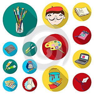 Painter and drawing flat icons in set collection for design. Artistic accessories vector symbol stock web illustration.