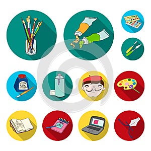 Painter and drawing flat icons in set collection for design. Artistic accessories vector symbol stock web illustration.