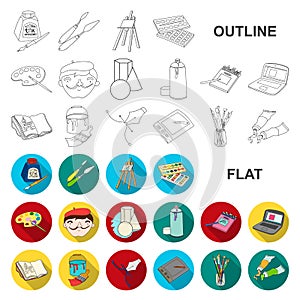 Painter and drawing flat icons in set collection for design. Artistic accessories vector symbol stock web illustration.