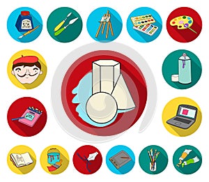 Painter and drawing flat icons in set collection for design. Artistic accessories vector symbol stock web illustration.