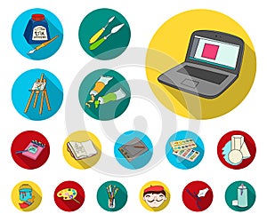 Painter and drawing flat icons in set collection for design. Artistic accessories vector symbol stock web illustration.