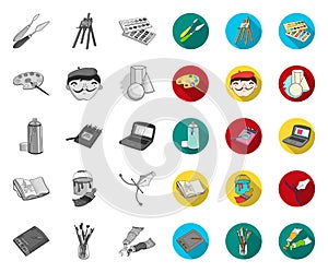 Painter and drawing mono,flat icons in set collection for design. Artistic accessories vector symbol stock web