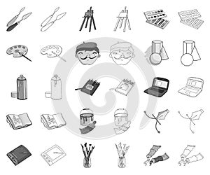 Painter and drawing monochrome,outline icons in set collection for design. Artistic accessories vector symbol stock web