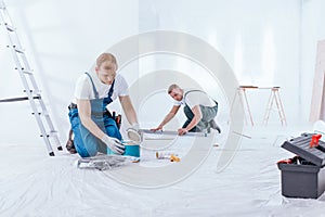 Painter during interior finishing work