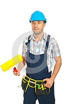 Painter man holding paint roller