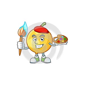 Painter mundu fruit mascot on white background photo