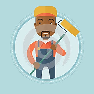 Painter with paint roller vector illustration.