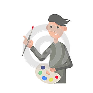 Painter with paints and brush. Artist with a palette in hand.