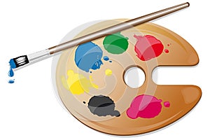 Painter palette with colors and brush