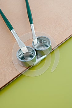 Painter pallete detail with brushes