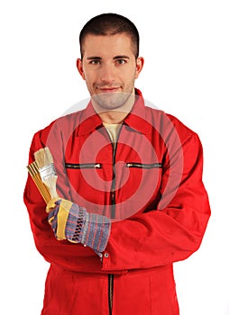 Painter in red overall