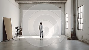 painter standing in front of a white wall. Generative AI