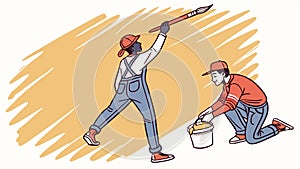 Painter team: collaborative art and teamwork in painting. #teamwork #paintingart vector design Generative AI photo