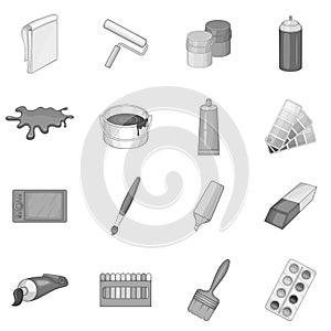 Painter tools icons set, monochrome style