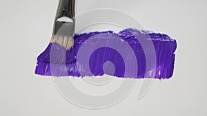 Painter Use a Paint Brush and Tempera Techniques Making a Draw with Violet Color