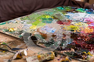 Painter's palette with oil paints