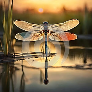 painterly image of a beautiful and delicate dragonfly pattern and texture of its environment.