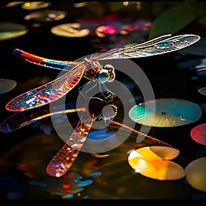 painterly image of a beautiful and delicate dragonfly pattern and texture of its environment.