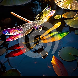 painterly image of a beautiful and delicate dragonfly pattern and texture of its environment.