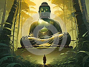 painterly image of the giant buddha on a different environmet platforms.