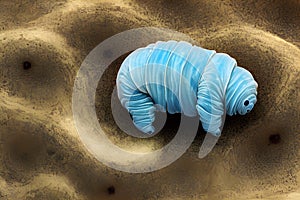 painterly image of the otherworldly landscape of a tardigrade and some bacteria. photo