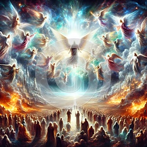 painterly image of revelation rapture of the return of Christ to earth.